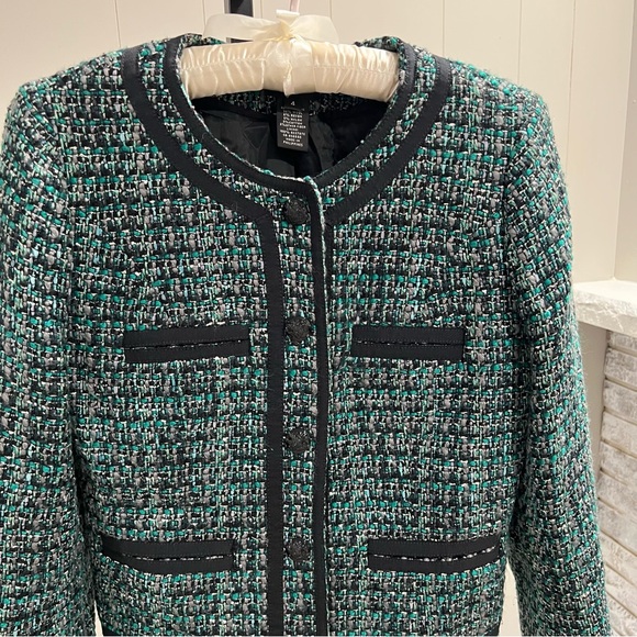 J. Crew Wool Blend Green Black Tweed Button Up Blazer Suit Jacket 4 - Picture 2 of 6